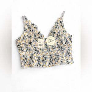 Lost + Wander Floral Crop Top - Gray and Yellow